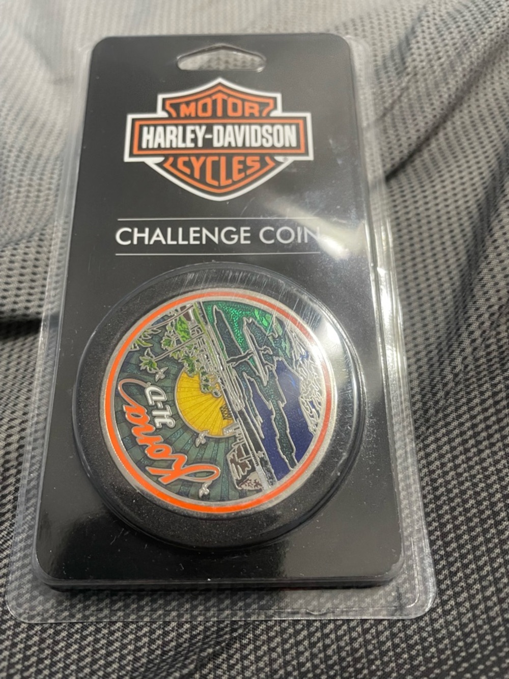 Harley-Davidson Black Orange, Yellow, Green Challenge Coin Kona Waikoloa, Hawaii